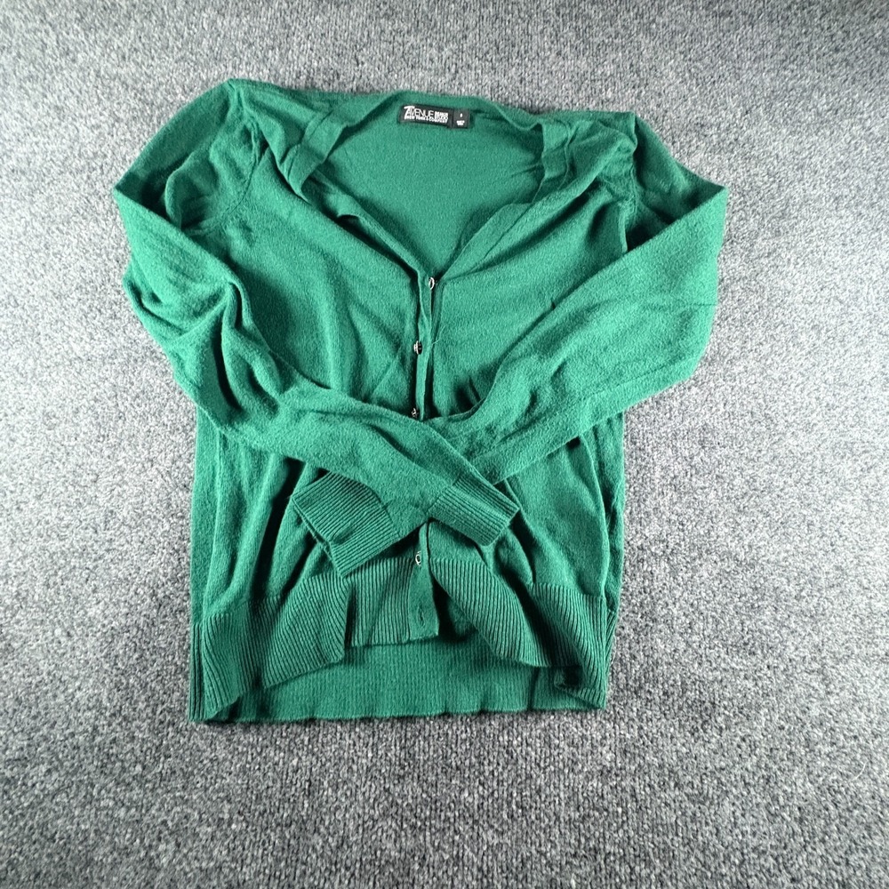 7th Avenue Design Studio Cardigan Sweater Womens S Green Cotton Blend Tight Knit